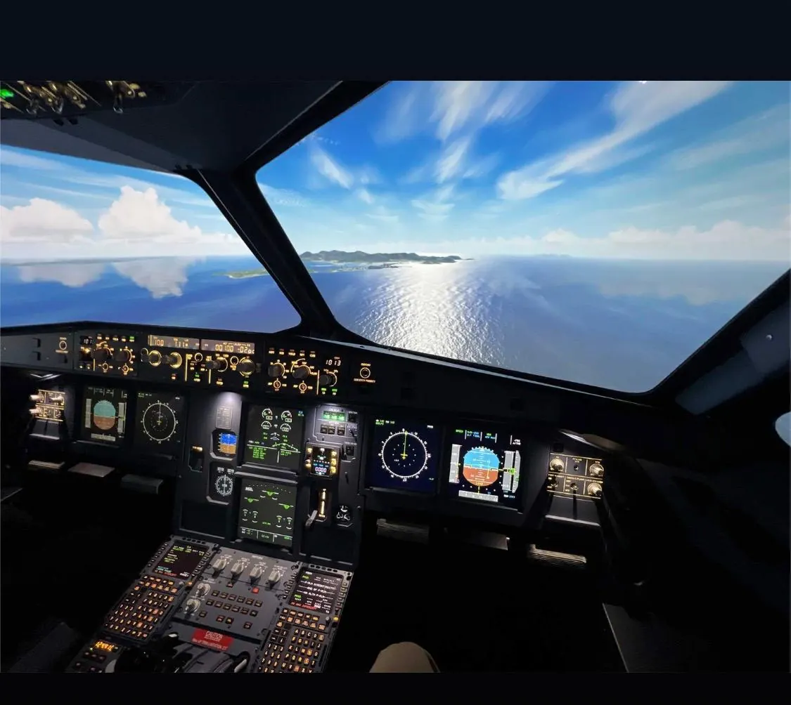 Pilot photo session inside a realistic cockpit simulator